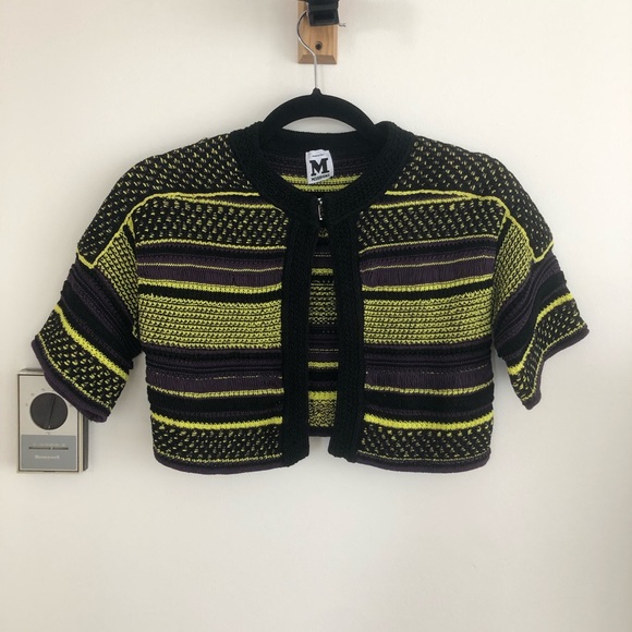 M MISSONI Striped Crew Neck Cardigan Sweater